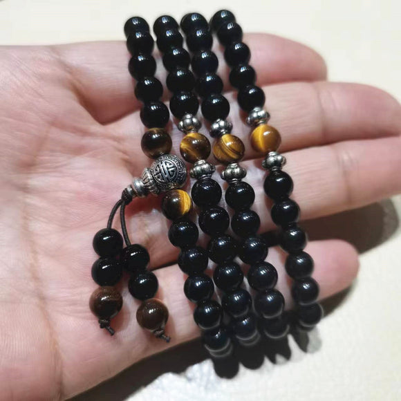 Bracelet Mala perles obsidienne prière 108 pour la guérison méditation