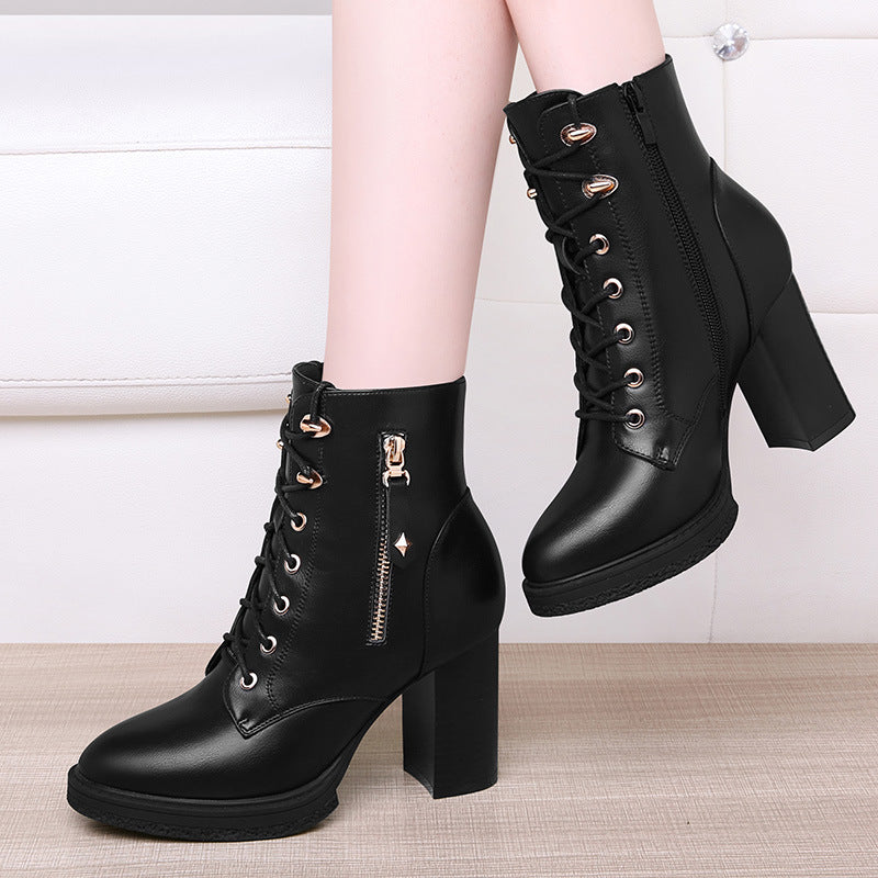 Women's Boots square high heels, lace-up, comfortable elegant