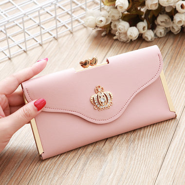 Buy pink Women's wallet long PU Leather elegant card holder purse