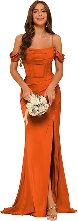 Women’s Gowns Mermaid Bridesmaid Satin Elegant Off Shoulder Dress