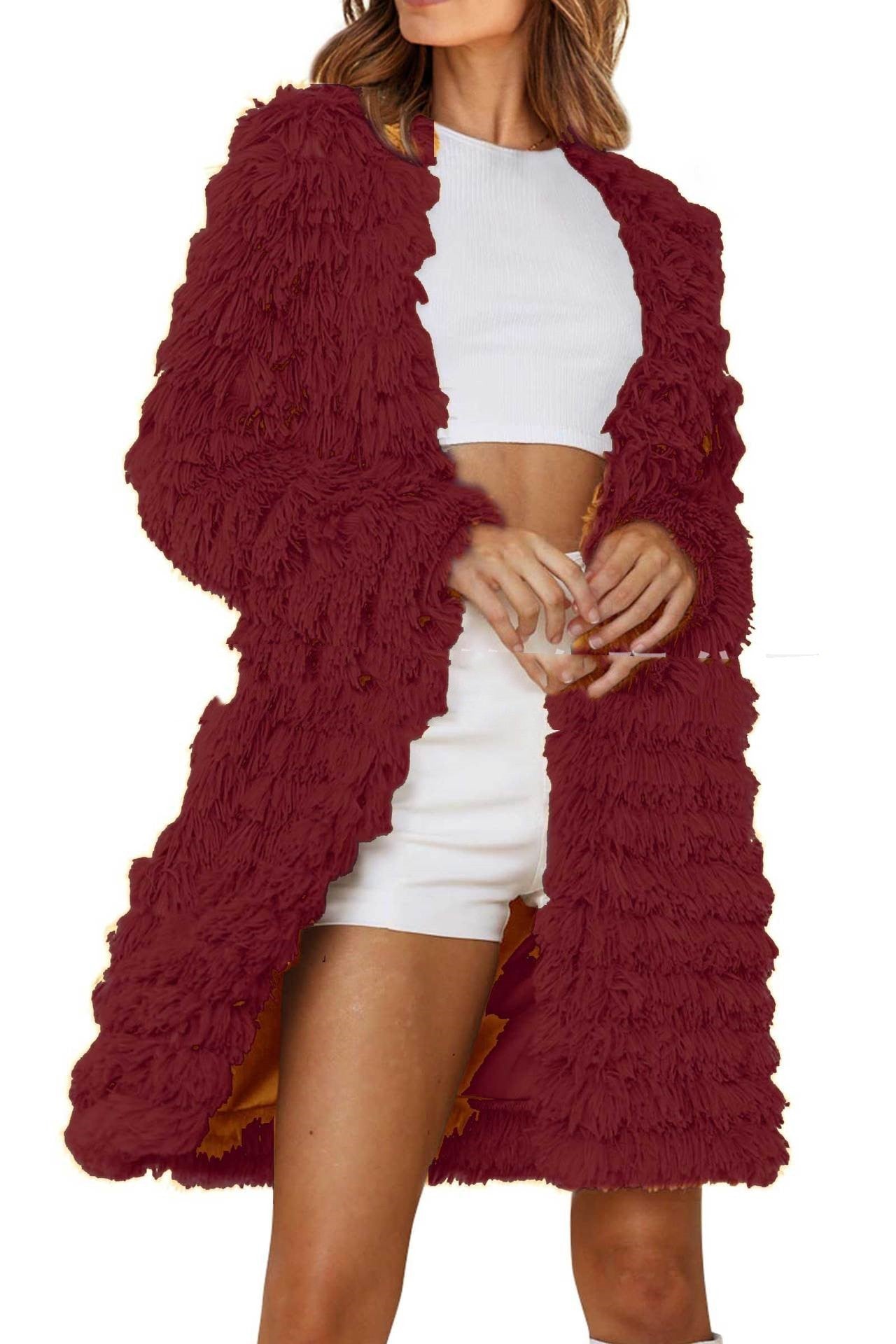 Women's jackets faux fur long sleeve Long cardigan open on the front