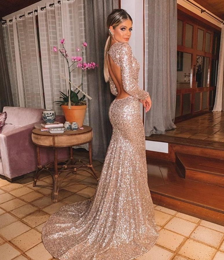 Gold Evening Dress Women Elegant Prom Party Gown, glamorous, Backless