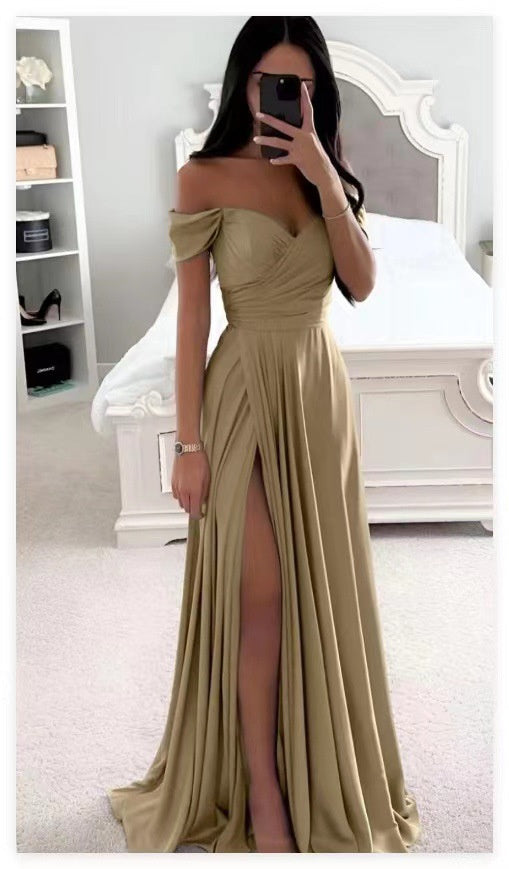 Women's dress evening Backless long slit on the side off shoulder elegant