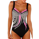 Women's swimsuit one-piece elegant strap retro printed