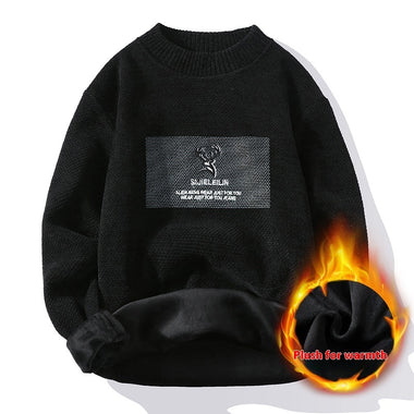 Comprar h703-negro Suéter de punto estilo pullover con forro polar grueso y cálido para invierno.