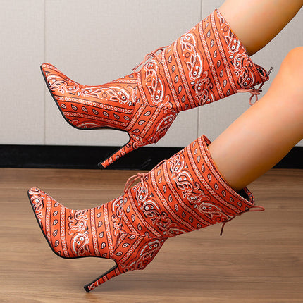 Women's Boots mid-calf fashion printed elegant stiletto heels pointed toe