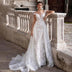 Women's Wedding Dress Detachable Train Round Neck Slim Lace Appliques