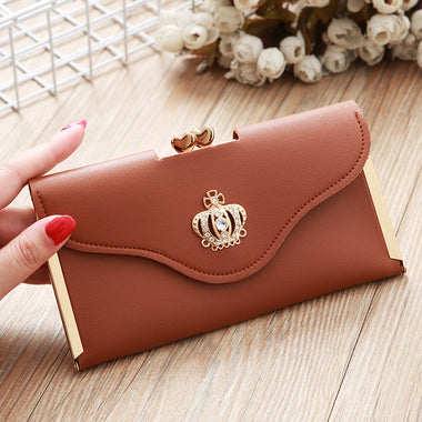 Buy taupe Women's wallet long PU Leather elegant card holder purse