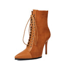 Women's Short Boots High Heels Elegant Pointed Knight Drawstring-7