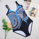 Women's swimsuit one-piece elegant strap retro printed
