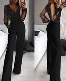 Women's Wedding Jumpsuit Elegant Shiny Mesh V Neck Slim Party-4
