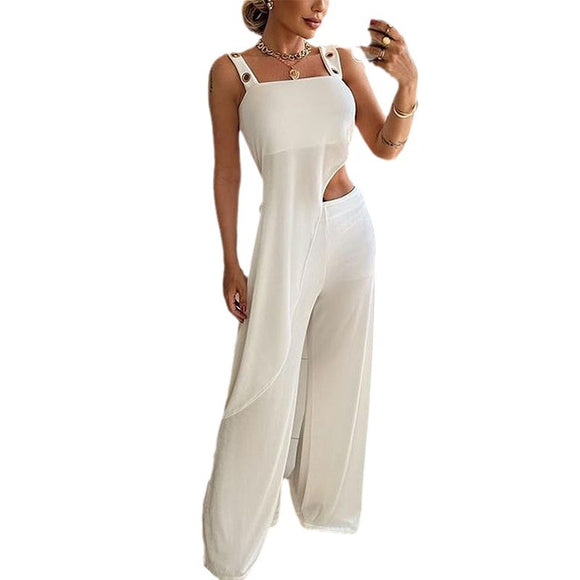 Women's asymmetrical hem top and wide-leg pants set, for party