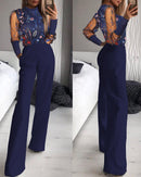 Women's Wedding Jumpsuit Elegant Shiny Mesh V Neck Slim Party