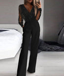 Women's Wedding Jumpsuit Elegant Shiny Mesh V Neck Slim Party