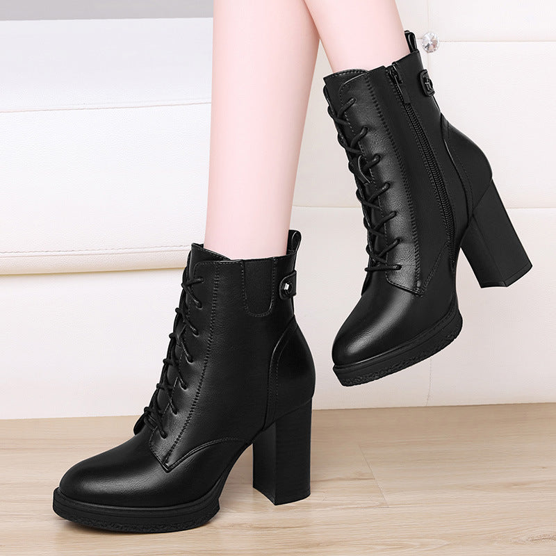 Women's Boots square high heels, lace-up, comfortable elegant