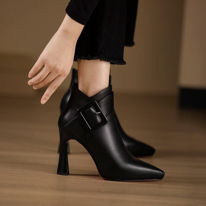 Women's ankle Boots skinny high heel elegant, waterproof belt buckle