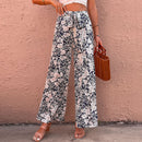 Women's Tie-Waist Floral Wide Leg Pants, Summer Trousers, Printed