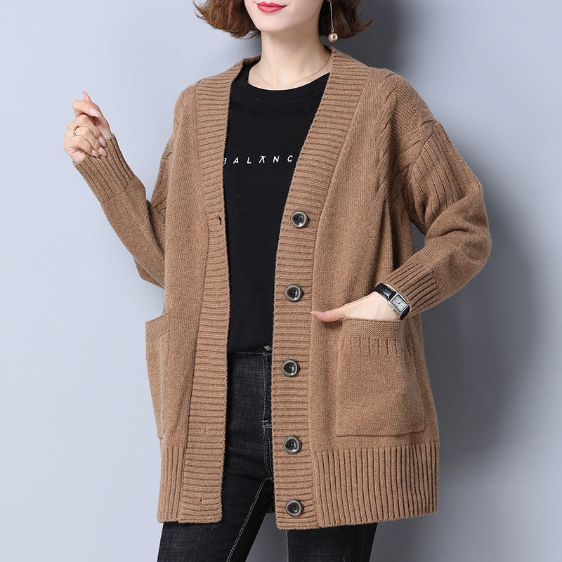 Women's Cardigan sweater knitted single-breasted elegant soft, solid