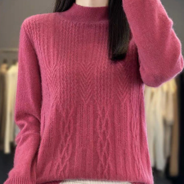 Women's sweater knitted stand collar, solid color, comfortable, warm