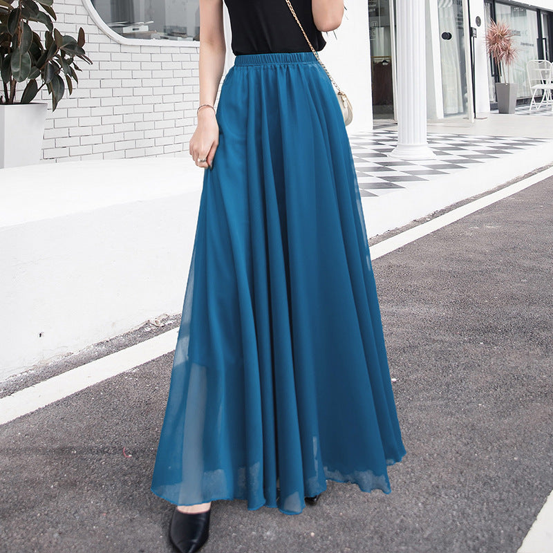 Women's long skirt elegant chiffon princess pleats