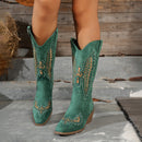 Women’s Boots Elegant Suede Embroidery Mid Heel Knight Cowboy Style Large Size-8