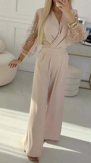 Women’s Jumpsuit Sequined Top Wide Leg Pants Casual Suit