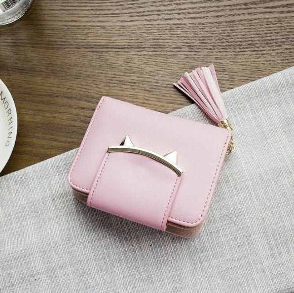 Mini sac portefeuille en cuir à trois branches décoré d'oreilles de chat