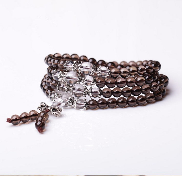 Acheter marron-avec-blanc Bracelet Mala perles obsidienne prière 108 pour la guérison méditation