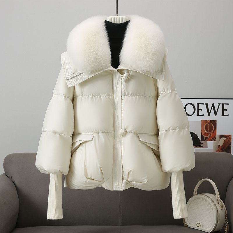 Women's down jacket padded cotton puffers fox fur collar short thick