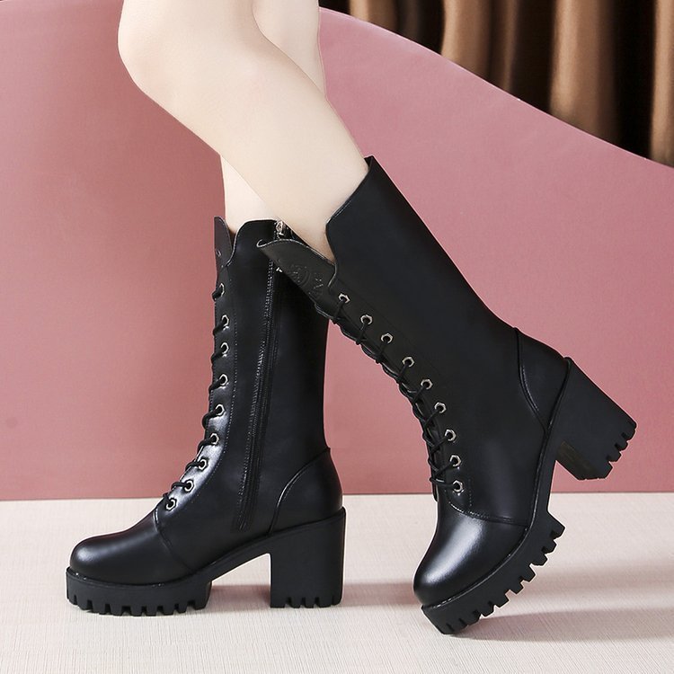 Women's Boots  Mid-height elegant high heels, round head with crossed strap