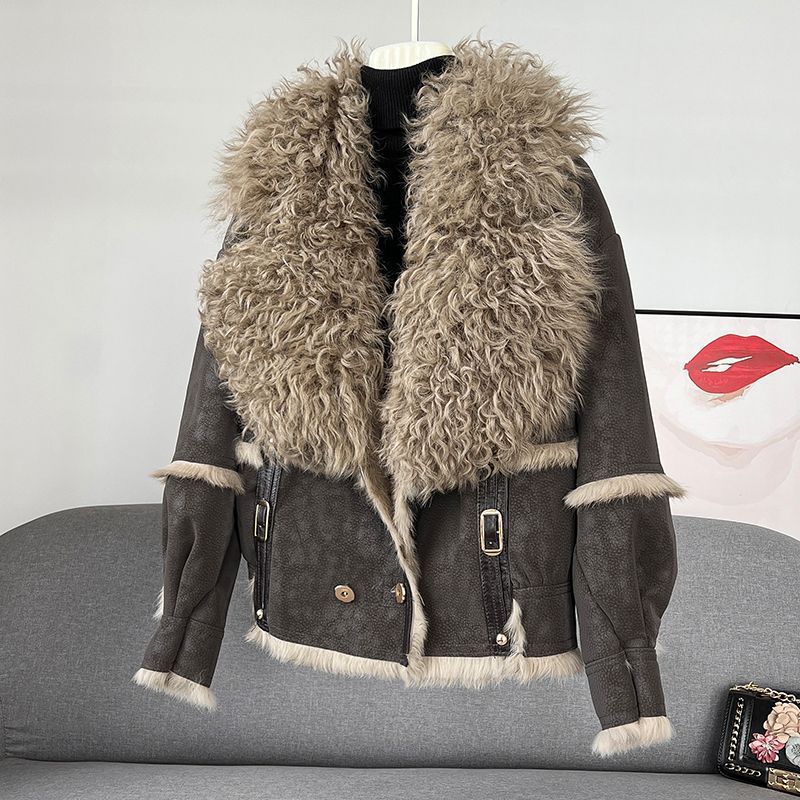 Women's coat elegant in rabbit fur sheepskin collar warm streetwear