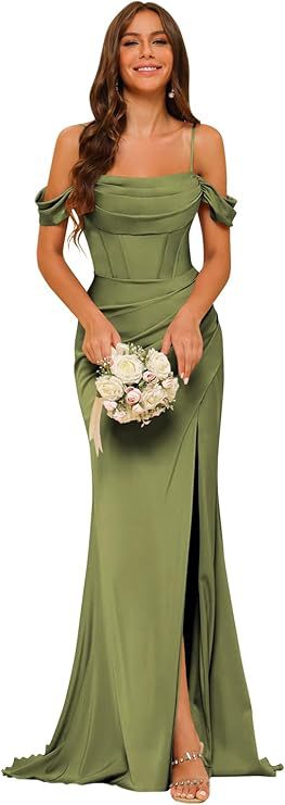 Women’s Gowns Mermaid Bridesmaid Satin Elegant Off Shoulder Dress