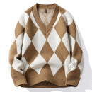 Men’s Knit Sweater Pullover Elegant Loose Oversized V Neck Long Sleeve