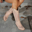Women’s Boots Elegant Suede Embroidery Mid Heel Knight Cowboy Style Large Size-4
