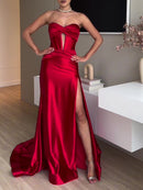 Women’s Mermaid Gowns Elegant Strapless Bow Prom Satin Long