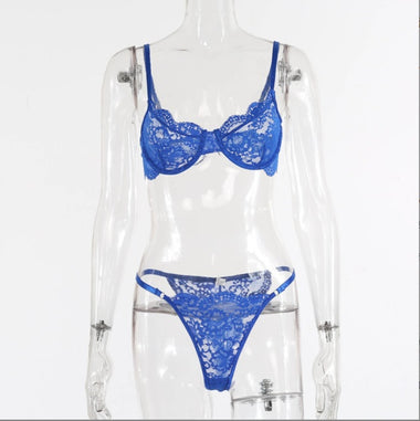 Acheter bleu-royal Ensemble de lingerie pour femme armatures en dentelle élégante