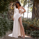 Women's Wedding Jumpsuit Elegant Illusion Tulle V Neck Long Sleeve Pantsuit-4