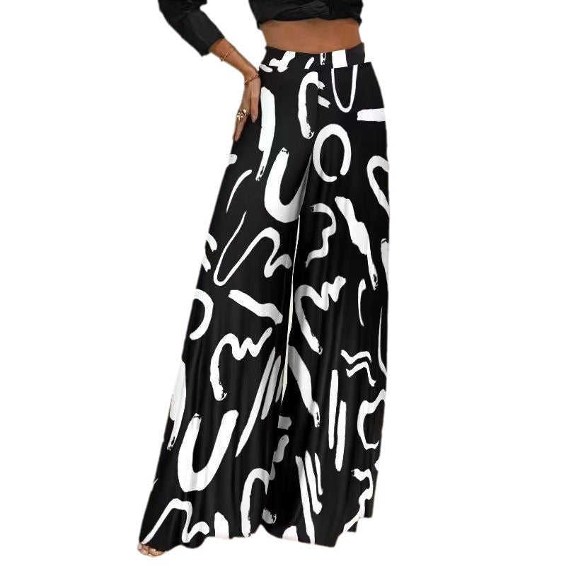 Women's pants wide-leg , loose elegant geometric print, casual