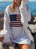 Women's sweater knitted, long sleeve round neck with American flag