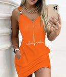 Women's mini dress matching pockets, casual, straight and printed