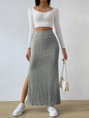 Women's spring long skirt, side slit, slim fit, knitted skirt, casual