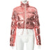 Women's jacket short puffy padded brilliant elegant zipped long sleeve