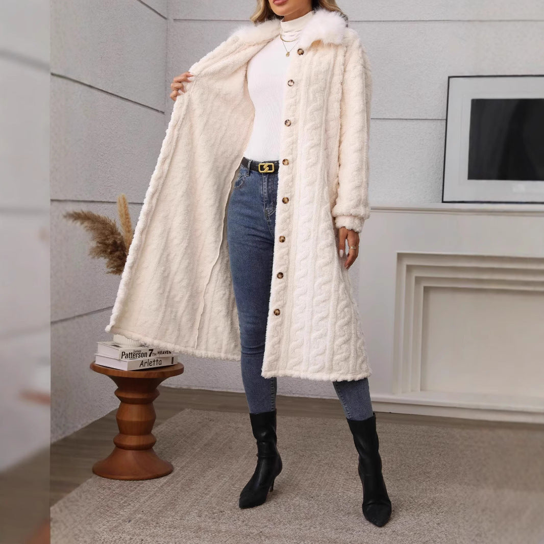 Women's coat mid-length hot pattern plush elegant fur collar