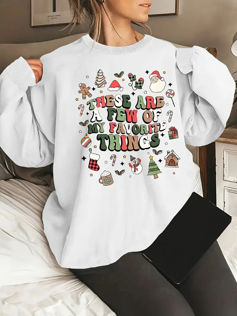 Women's sweatshirt Christmas series print elegant round neck