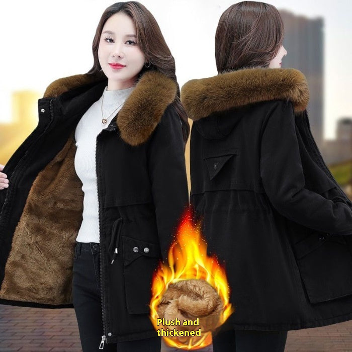 Women's coat mid-length thick in cotton fur collar