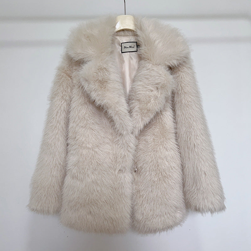 Women's coat short faux fur elegant long sleeves worm winter fashion