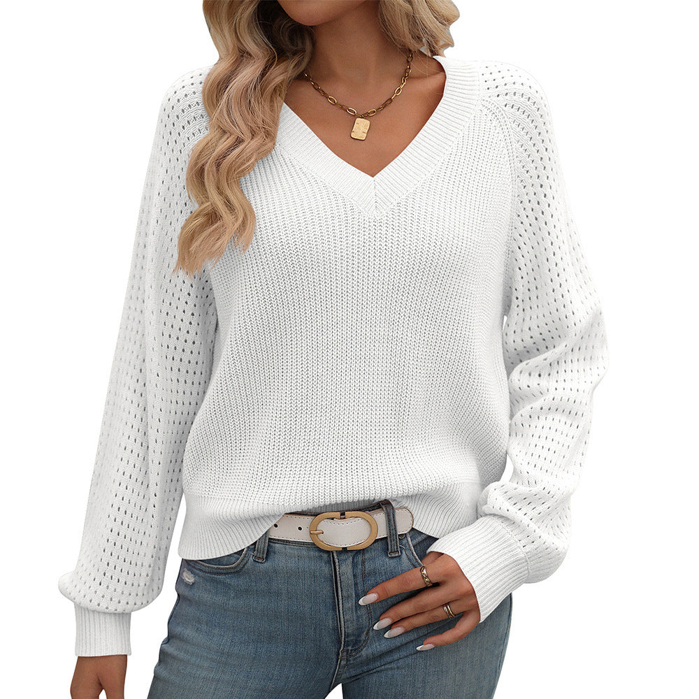 Women's sweater Knitted, long sleeves, elegant openwork V-neck