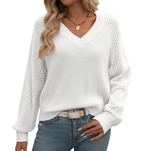 Women's sweater Knitted, long sleeves, elegant openwork V-neck
