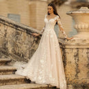 Women’s Wedding Dress Elegant V Neck Long Sleeve Bridal Gown Mori Style-6