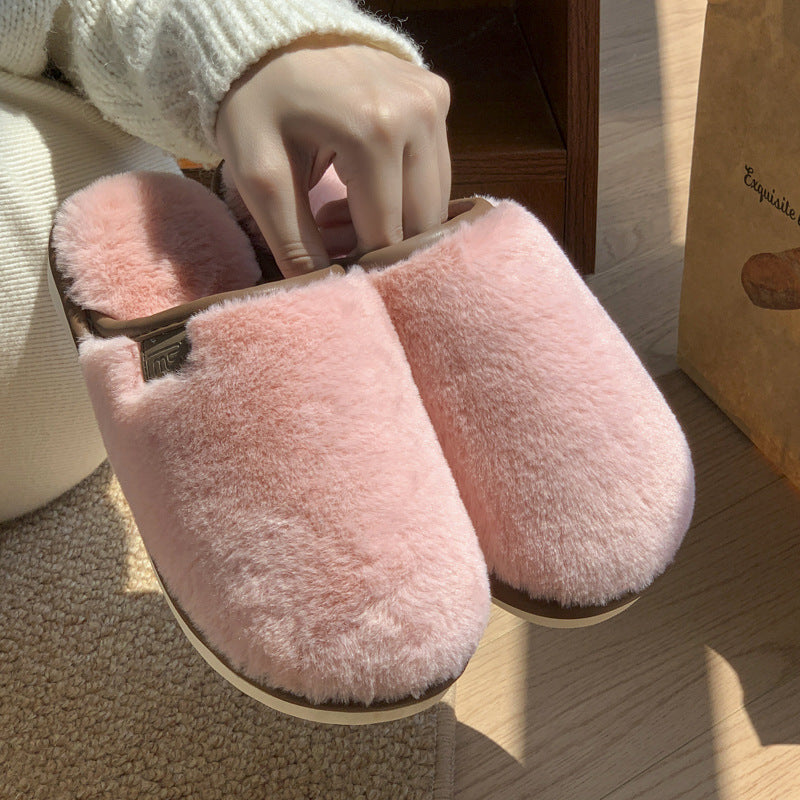 Women's slippers plush elegant warm and solid non-slip